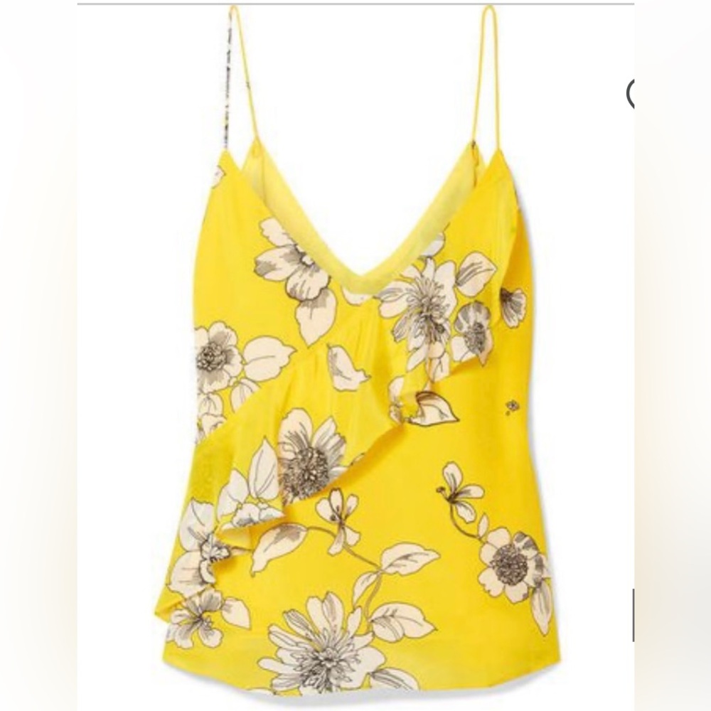 Alice + Olivia Lavonia silk crepe ruffled camisole in yellow floral. Size small.